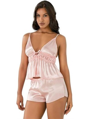 Amora Secret Özel Tasarım  Somon Saten Şort Takımı 9208