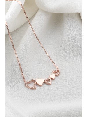 Two Arts Kadın 925 Ayar Gümüş 5 Kalpli Kolye | Hediye Kutusunda