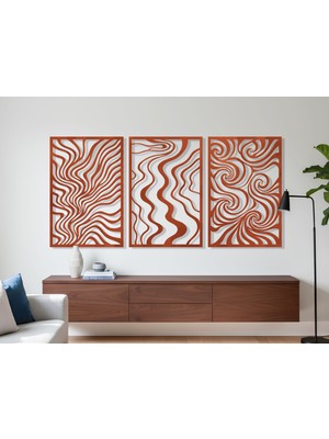3 Parça Modern Geometrik Ahşap Duvar Tablosu Seti – Dekoratif Mdf Tablo
