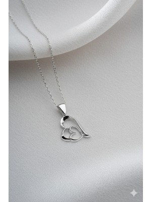 Two Arts Kadın 925 Ayar Gümüş Iç Içe Kalp Kolye | 925 Gümüş