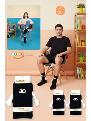 Color Socks El Ele Tutuşan Siyah Gözlü Mıknatıslı Soket Çorap Seti Düz Desenli Unisex