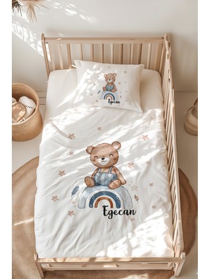 Lilabio %100 Pamuk Isme Özel Isimli Montessori Yatak Nevresim Takımı (100X200 Cm) Ayıcık