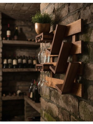 Masif Çam El Yapımı Şaraplık ve Kadeh Standı