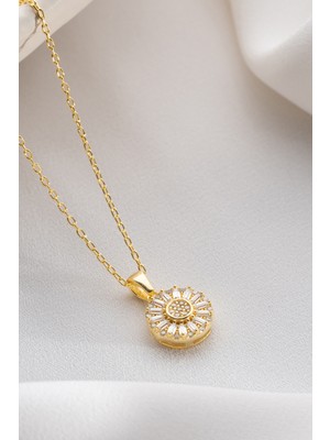 Two Arts Kadın 925 Ayar Gümüş Yuvarlak Güneş Işığı Zirkon Kolye | Hediye Kutusunda