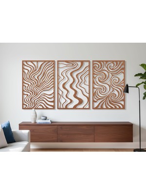 3 Parça Modern Geometrik Ahşap Duvar Tablosu Seti – Dekoratif Mdf Tablo