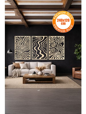 3 Parça Modern Geometrik Ahşap Duvar Tablosu Seti – Dekoratif Mdf Tablo