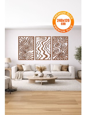 3 Parça Modern Geometrik Ahşap Duvar Tablosu Seti – Dekoratif Mdf Tablo