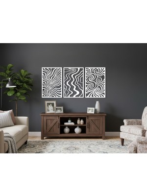 3 Parça Modern Geometrik Ahşap Duvar Tablosu Seti – Dekoratif Mdf Tablo