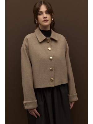 Merve Gültekin Astarlı Tüvit Ceket Sütlü Kahve
