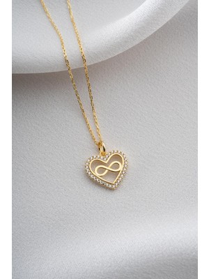 Two Arts Kadın 925 Ayar Gümüş Kalp Içinde Sonsuzluk Kolye Zirkon Taşlı | 14K Altın Kaplama