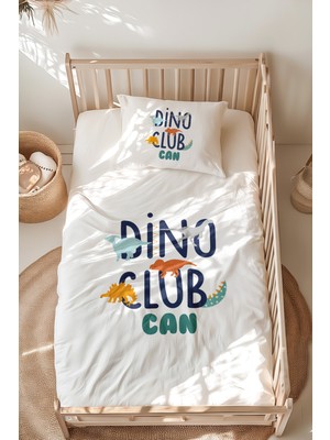 Lilabio %100 Pamuk Isme Özel Isimli Montessori Yatak Nevresim Takımı (100X200 Cm) Dinozor Klübü