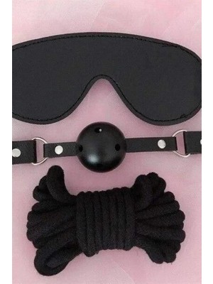 Amora Secret Özel Tasarım  Gözlük Ağız Topu Ip Üçlü Derı Harness Set