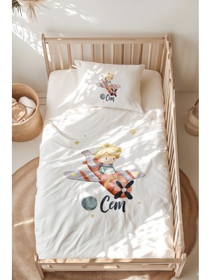 Lilabio %100 Pamuk Isme Özel Isimli Montessori Yatak Nevresim Takımı (100X200 Cm) Küçük Prens