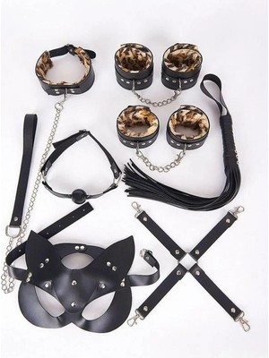 Amora Secret Özel Tasarım  Derı Harness Leopar Set