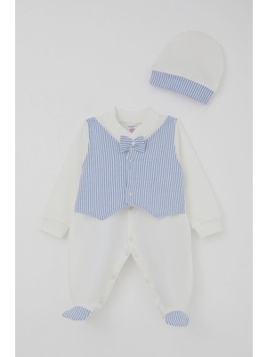 Breeze Erkek Bebek Patikli Tulum Sabit Papyonlu Yelekli 0-6 Ay, Beyaz