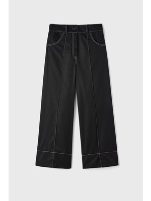 Merve Gültekin Dikişli Duble Paça Pantolon Siyah