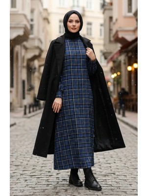 Sefa Merve Ekose Desenli Oduncu Kışlık Elbise 2507-01 Saks