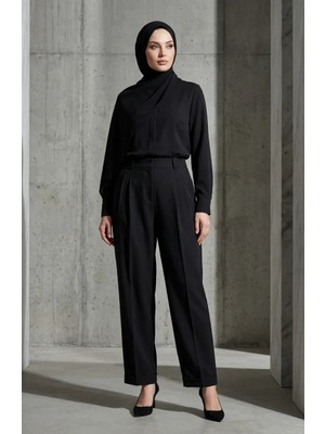 Büyük Beden Double Paça Pantolon 31268-01 Siyah