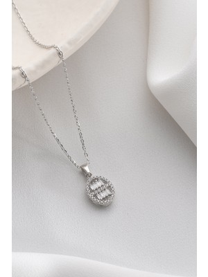 Two Arts Kadın 925 Ayar Gümüş Oval Zirkon Taşlı Kolye | Hediye Kutusunda