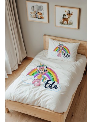 Lilabio Isme Özel Tek Kişilik %100 Pamuk Nevresim Takımı (160X220 Cm) Minnie
