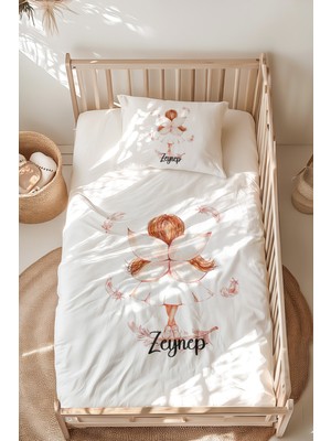 Lilabio %100 Pamuk Isme Özel Isimli Montessori Yatak Nevresim Takımı (100X200 Cm) Peri