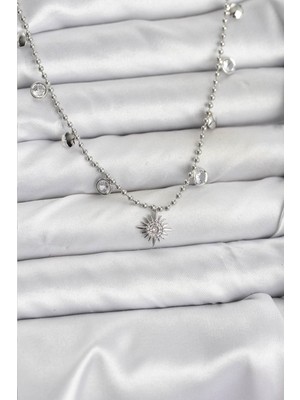 Vice Avm Zirkon Taşlı Kutup Yıldızı Model Pirinç Gümüş Renk Kadın Kolye  TG-VİCE10658 TG-V 11785