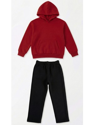 MAKSFD Unisex Çocuk Kapüşonlu Siyah Alt Üst Eşofman Takımı Pamuklu Rahat Kalıp