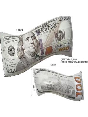 Pandoli Retro Disko Dollar Bill 100 Dolar Şekilli Para Folyo Balon 62X37 cm 1 Adet