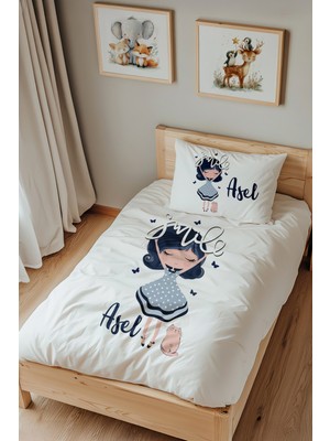 Lilabio Isme Özel Tek Kişilik %100 Pamuk Nevresim Takımı (160X220 Cm) Gülümseyen Kız