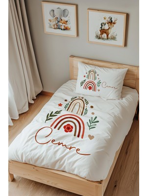 Lilabio Isme Özel Tek Kişilik %100 Pamuk Nevresim Takımı (160X220 Cm) Çiçekli Gökkuşağı