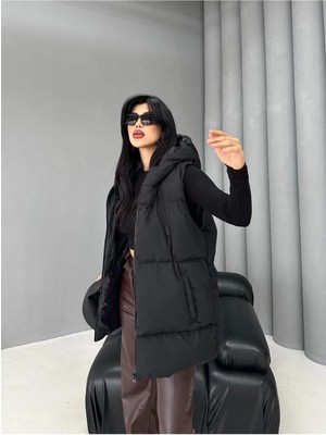 Kadın Şişme Kapüşonlu Yelek Boyfriend