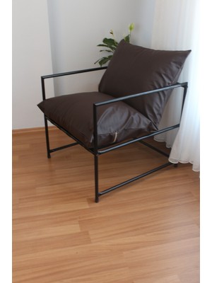 Sller Klas Model Metal Iskeletli Portatif Berjer , Acı Kahve Döşeme Berjer Suni Deri ,boncuk Elyaf Dolgulu