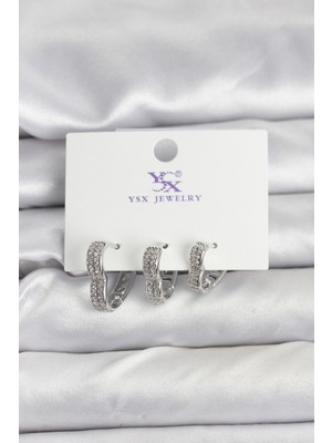 Vice Avm Gümüş Renk Pirinç Zirkon Taşlı Kalpli Kadın Küpe - TJ-BKP11345 TG-V 11748