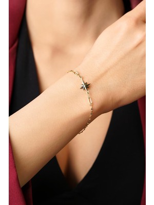 Fiyonk Kuyumculuk 14 Ayar Altın Kuzey Yıldız Detaylı Aynalı Zincir Bileklik