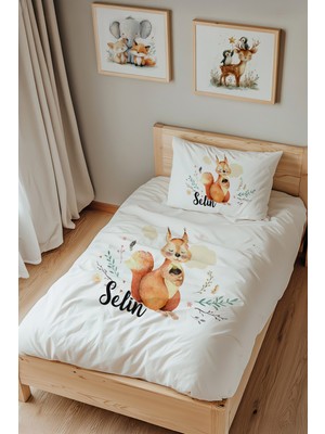 Lilabio Isme Özel Tek Kişilik %100 Pamuk Nevresim Takımı (160X220 Cm) Sincap