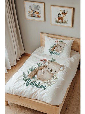 Lilabio Isme Özel Tek Kişilik %100 Pamuk Nevresim Takımı (160X220 Cm) Koala