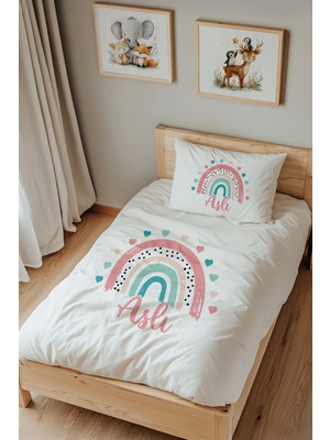 Lilabio Isme Özel Tek Kişilik %100 Pamuk Nevresim Takımı (160X220 Cm) Gökkuşağı