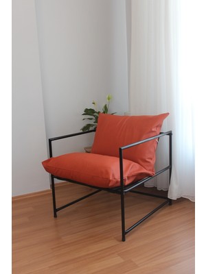 Sller Klas Model Portatif Metal Iskeletli Berjer, Kremit Renk Tonu Suni Deri Döşeme Berjer