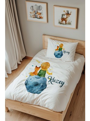 Lilabio Isme Özel Tek Kişilik %100 Pamuk Nevresim Takımı (160X220 Cm) Küçük Prens