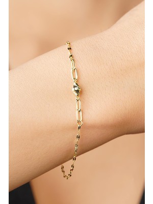 Fiyonk Kuyumculuk 14 Ayar Altın Konik Badem Kalemli Aynalı Zincir Bileklik