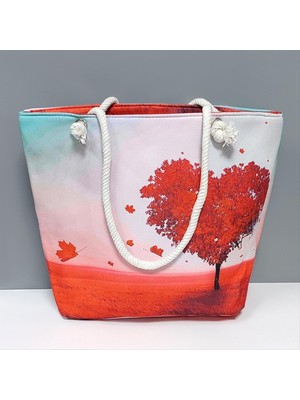 Zero Land Snmswrld Kalp Desenli Plaj Çantası-Kırmızı