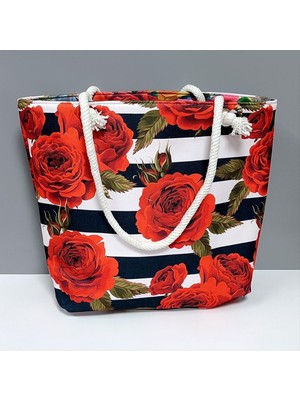 Zero Land Snmswrld Gül Desenli Plaj Çantası-Kırmızı