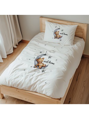 Lilabio Tek Kişilik %100 Pamuk Nevresim Takımı (160X220 Cm) Tatlı Rüyalar Ayıcık