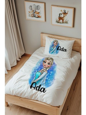 Lilabio Isme Özel Tek Kişilik %100 Pamuk Nevresim Takımı (160X220 Cm) Frozen Elsa