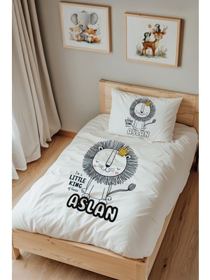 Lilabio Isme Özel Tek Kişilik %100 Pamuk Nevresim Takımı (160X220 Cm) Aslan
