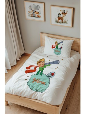 Lilabio Isme Özel Tek Kişilik %100 Pamuk Nevresim Takımı (160X220 Cm) Küçük Prens