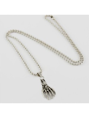 Zero Land Snmswrld Iskelet El Figürlü Erkek Kolye-Gümüş Rengi