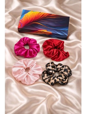 Jermo Kadın 4 ' Lü Saten Saç Lastik Toka Seti