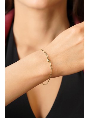 Fiyonk Kuyumculuk 14 Ayar Altın Damla Detaylı Aynalı Zincir Bileklik