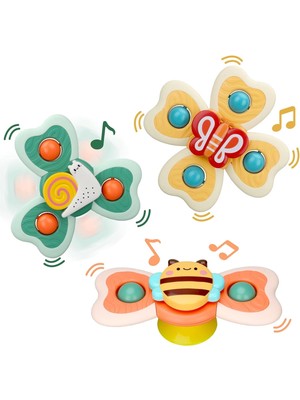 Bbsky 3'lü Vantuzlu Bebek Spinner Oyuncak Seti - Eğitici Böcek Figürlü, Diş Kaşıyıcı Özellikli, Banyo ve Yolculuk Arkadaşı - Harika Bebek ve Çocuk Hediyesi (Bpa Içermez)-Harika Bebek ve Çocuk Hediyesi